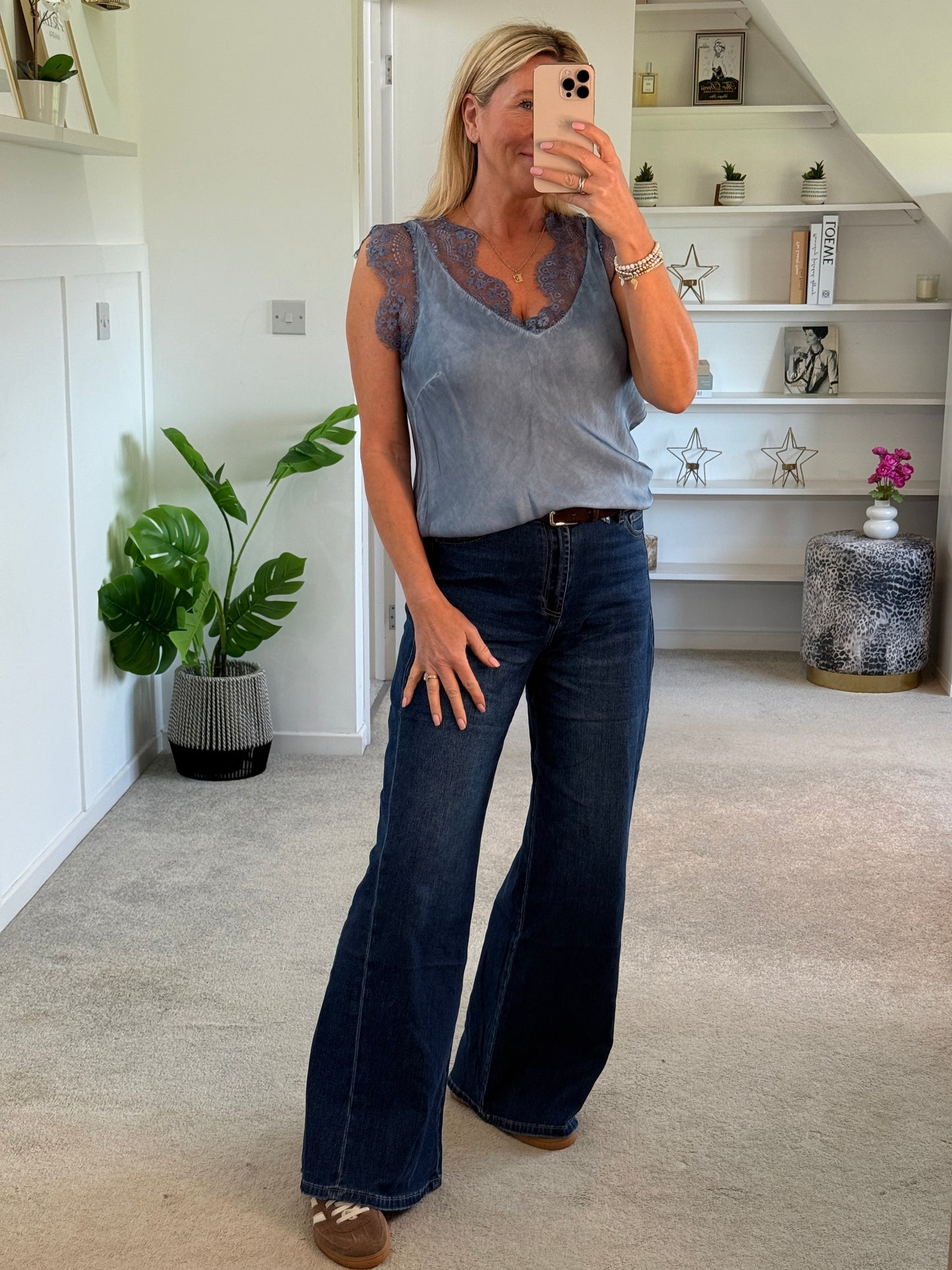 Dk Blue Denim Wide Panel Leg Jeans