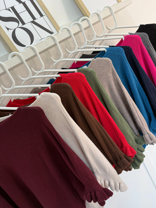 Burgundy Frill Sleeve Batwing Jumper