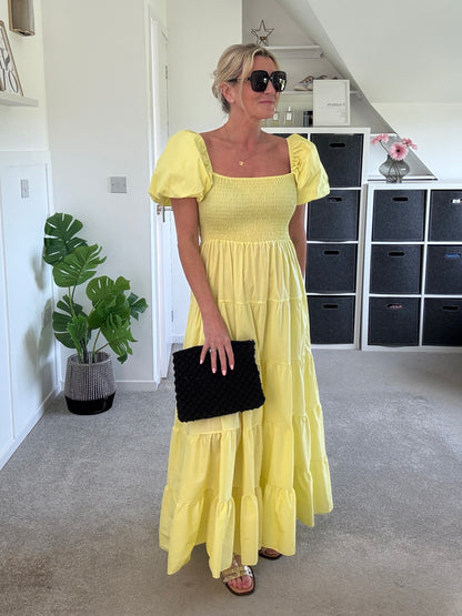 Yellow Puff Shoulder Maxi Dress