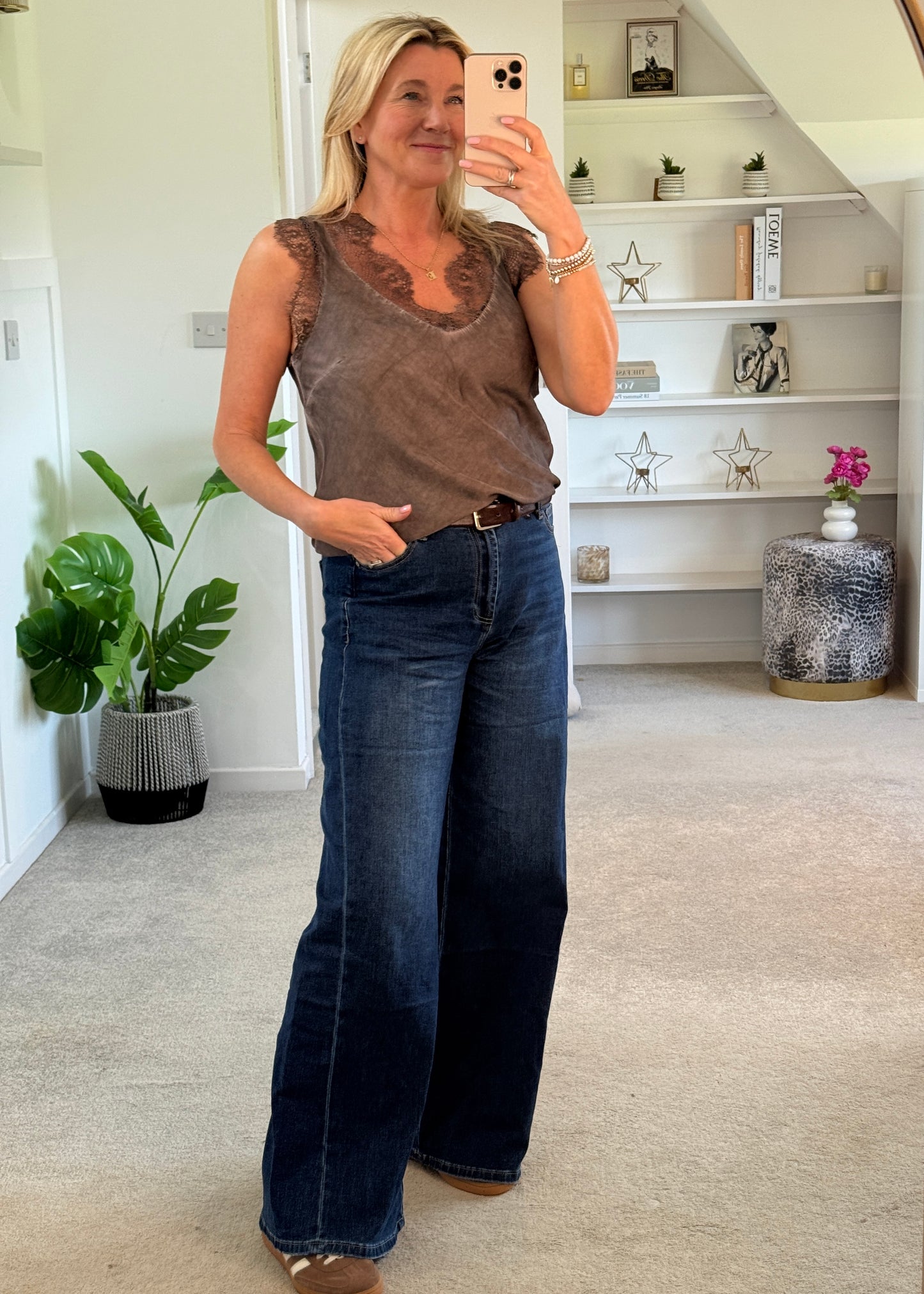Chocolate Satin/Lace V Neck Top