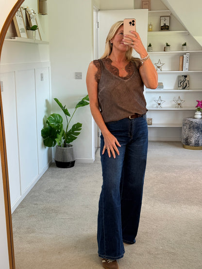 Chocolate Satin/Lace V Neck Top