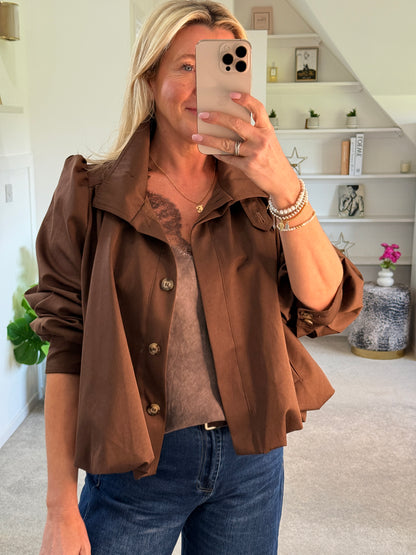 Chocolate Satin/Lace V Neck Top
