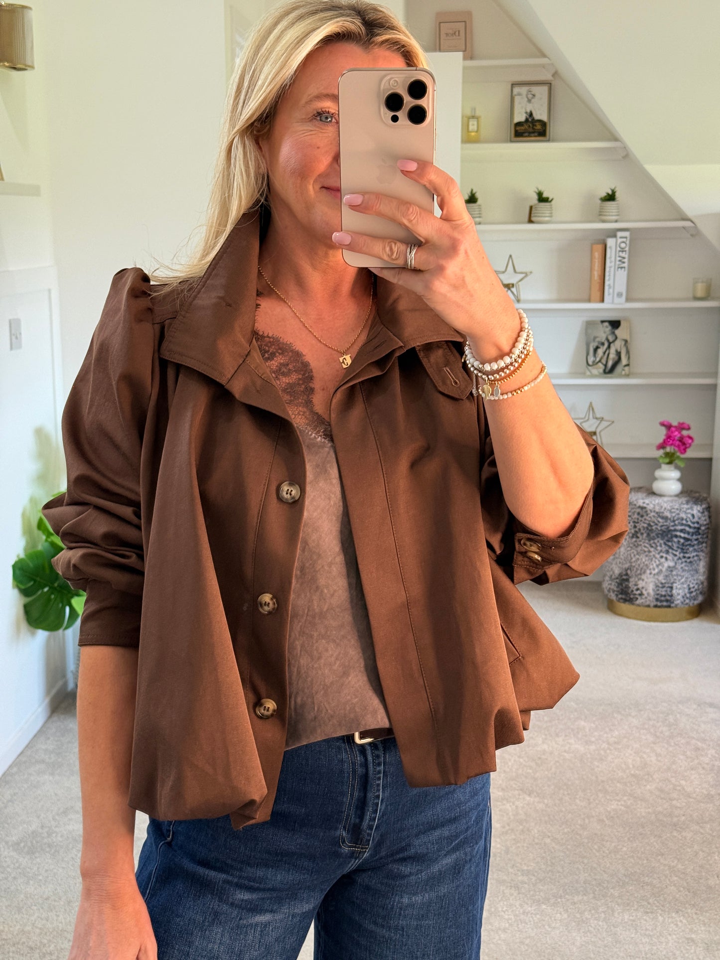 Coffee Chloe Puff Sleeve Jacket