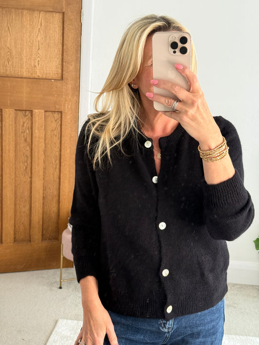 Black Alpaca Mix Button Cardigan