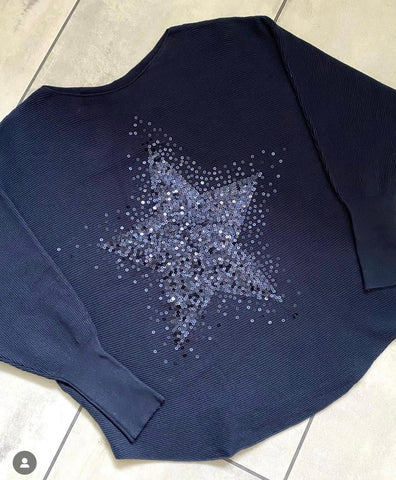 Navy Sequin Star Batwing Jumper