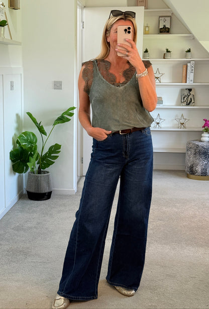 Beige Wide Panel Leg Jeans