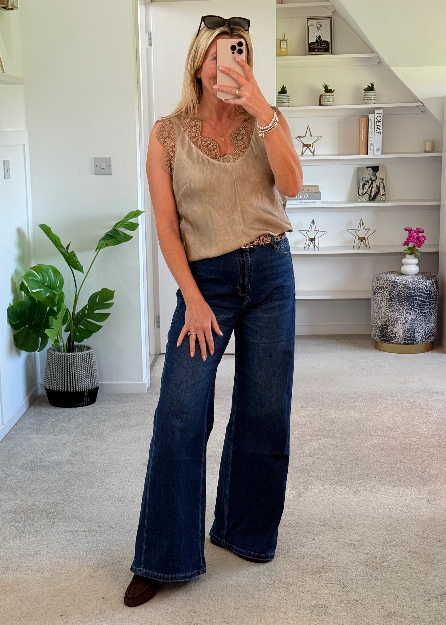 Gold Satin/Lace V Neck Top