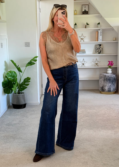 Gold Satin/Lace V Neck Top