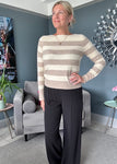 Oatmeal Stripe Jumper with Button Detailed Sleeves