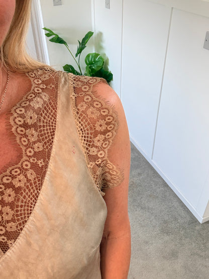 Gold Satin/Lace V Neck Top
