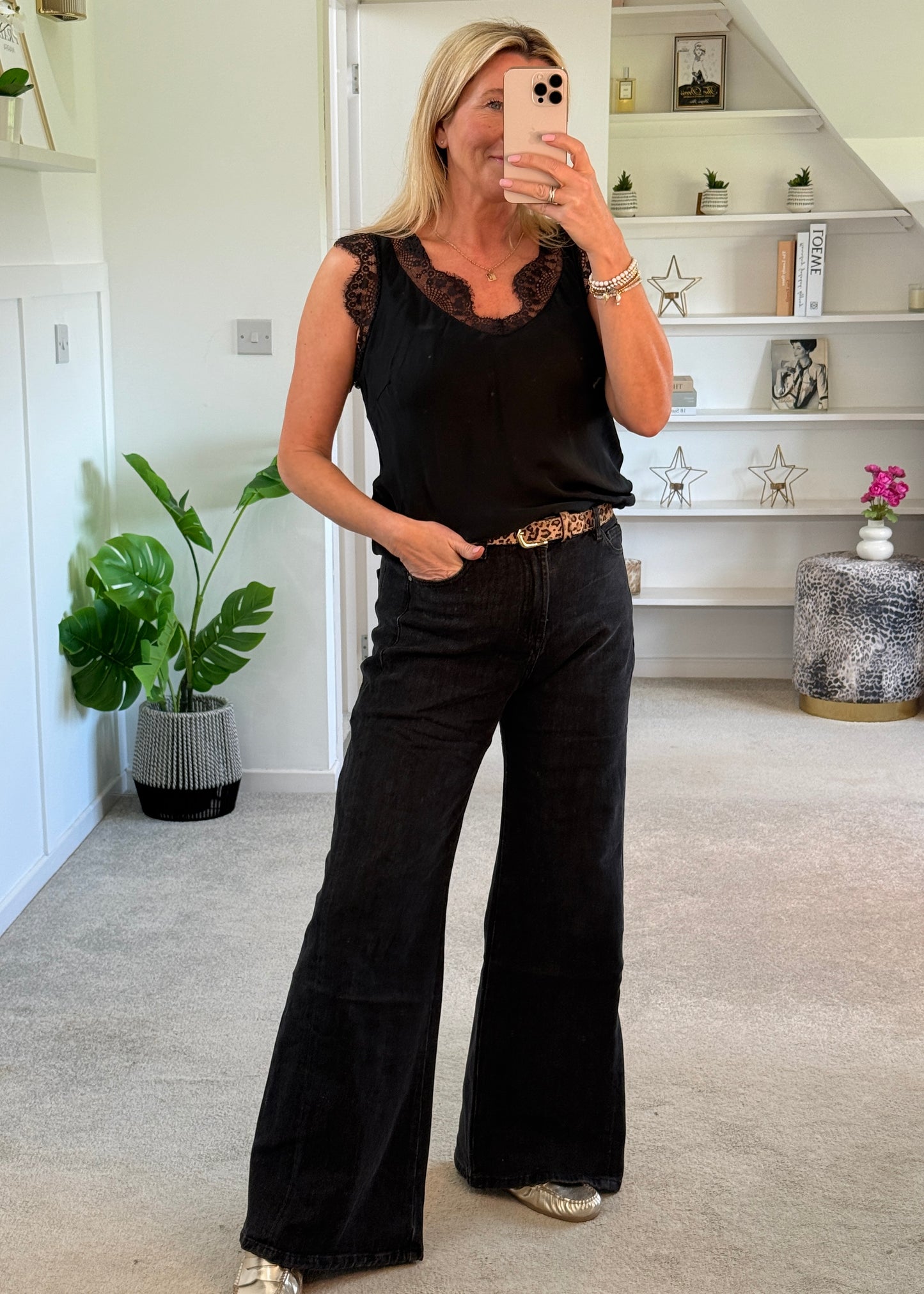 Black Wash Wide Panel Leg Jeans