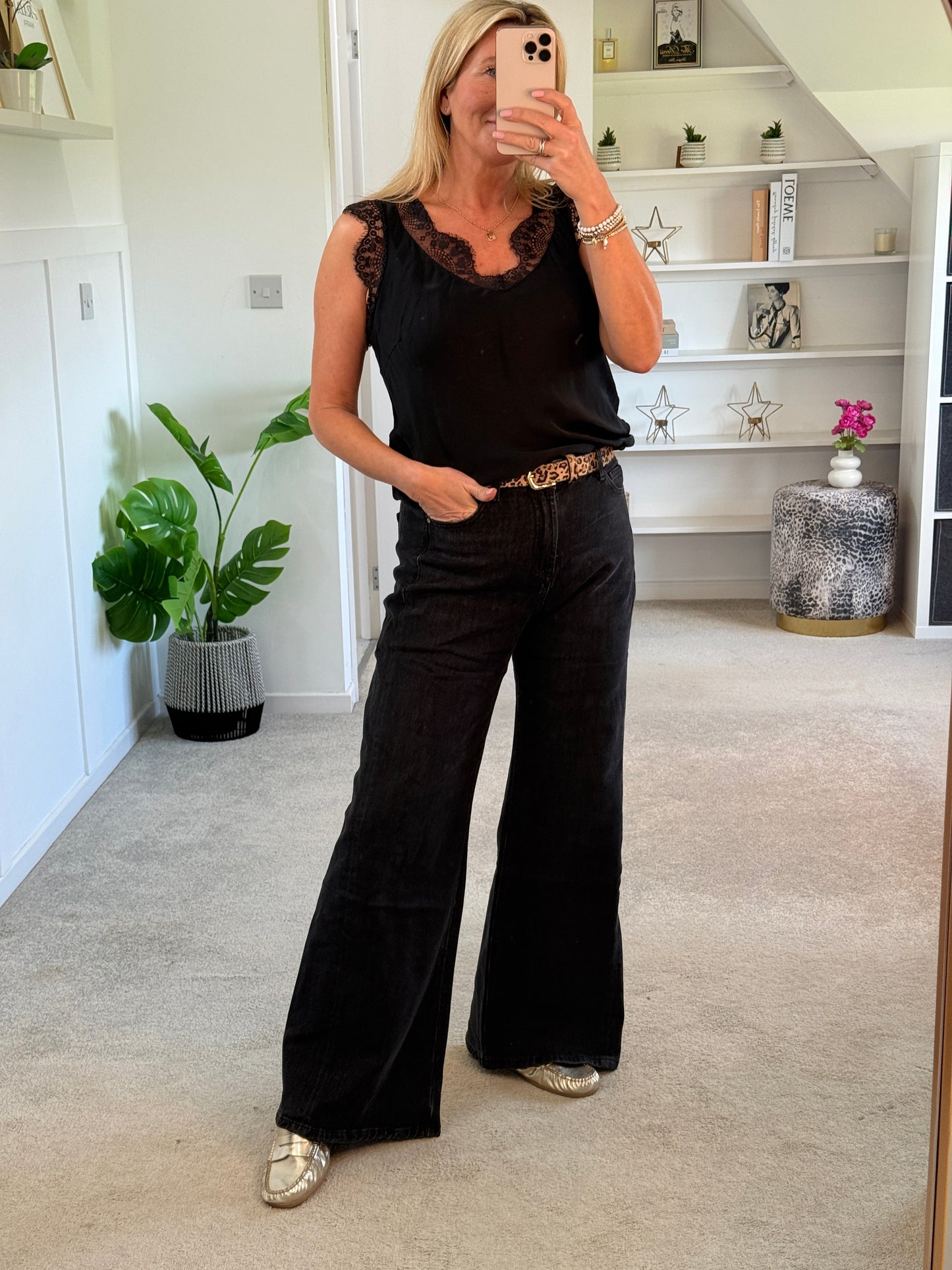 Black Wash Wide Panel Leg Jeans