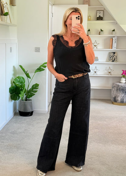 Black Wash Wide Panel Leg Jeans