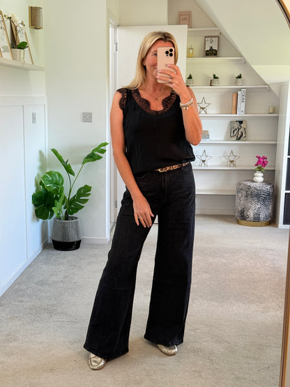 Beige Wide Panel Leg Jeans