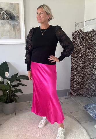 Hot Pink Satin Slip Skirt