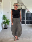 Grey Washed Linen Barrel Pocket Trousers