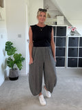 Grey Washed Linen Barrel Pocket Trousers