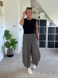 Grey Washed Linen Barrel Pocket Trousers