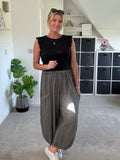 Grey Washed Linen Barrel Pocket Trousers