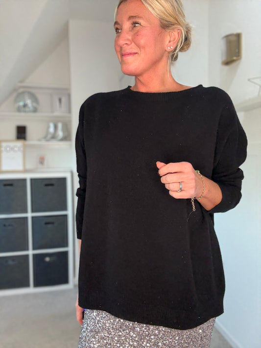 Black Sequin Embellished Relaxed Jumper