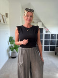 Grey Washed Linen Barrel Pocket Trousers
