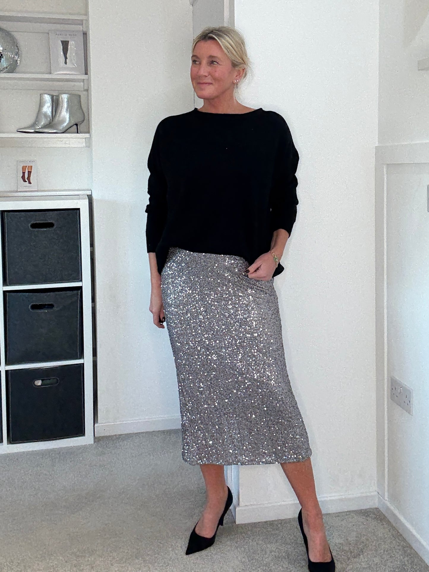 Silver Luxe Sequin Pencil Skirt