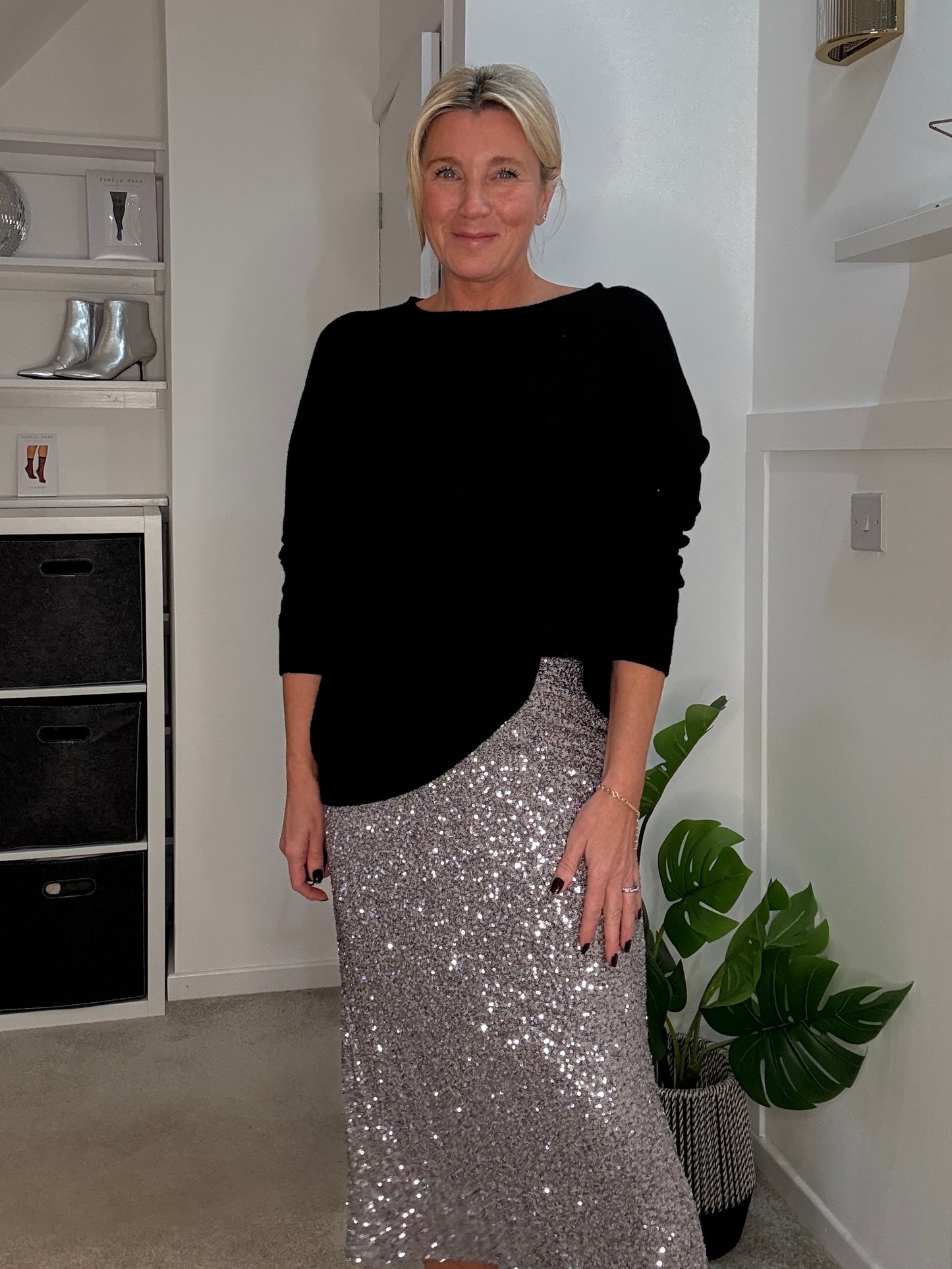 Silver Luxe Sequin Pencil Skirt