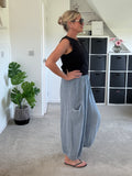 Light Blue Washed Linen Barrel Pocket Trousers