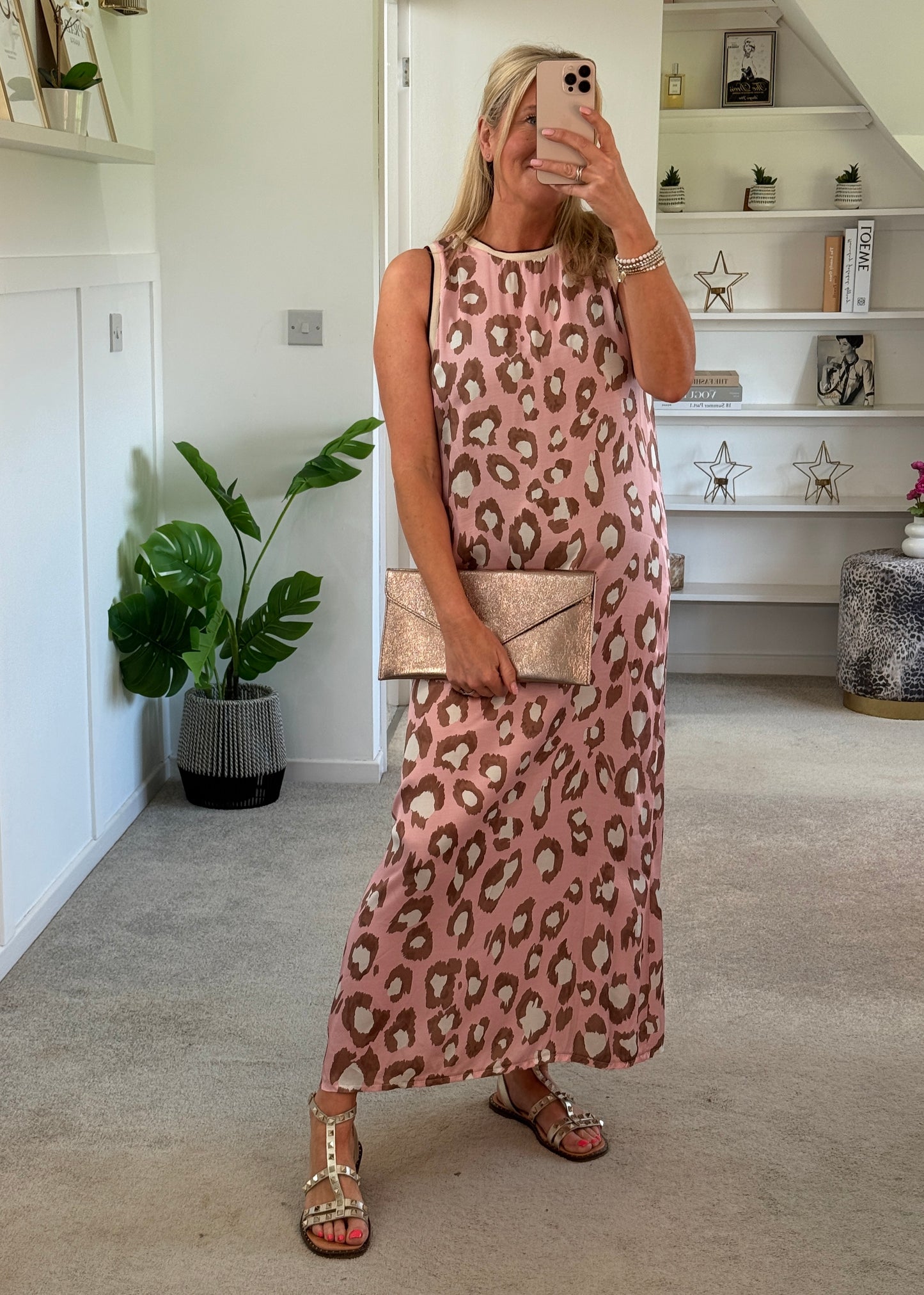 Pastel Pink Leopard Print Shift Dress