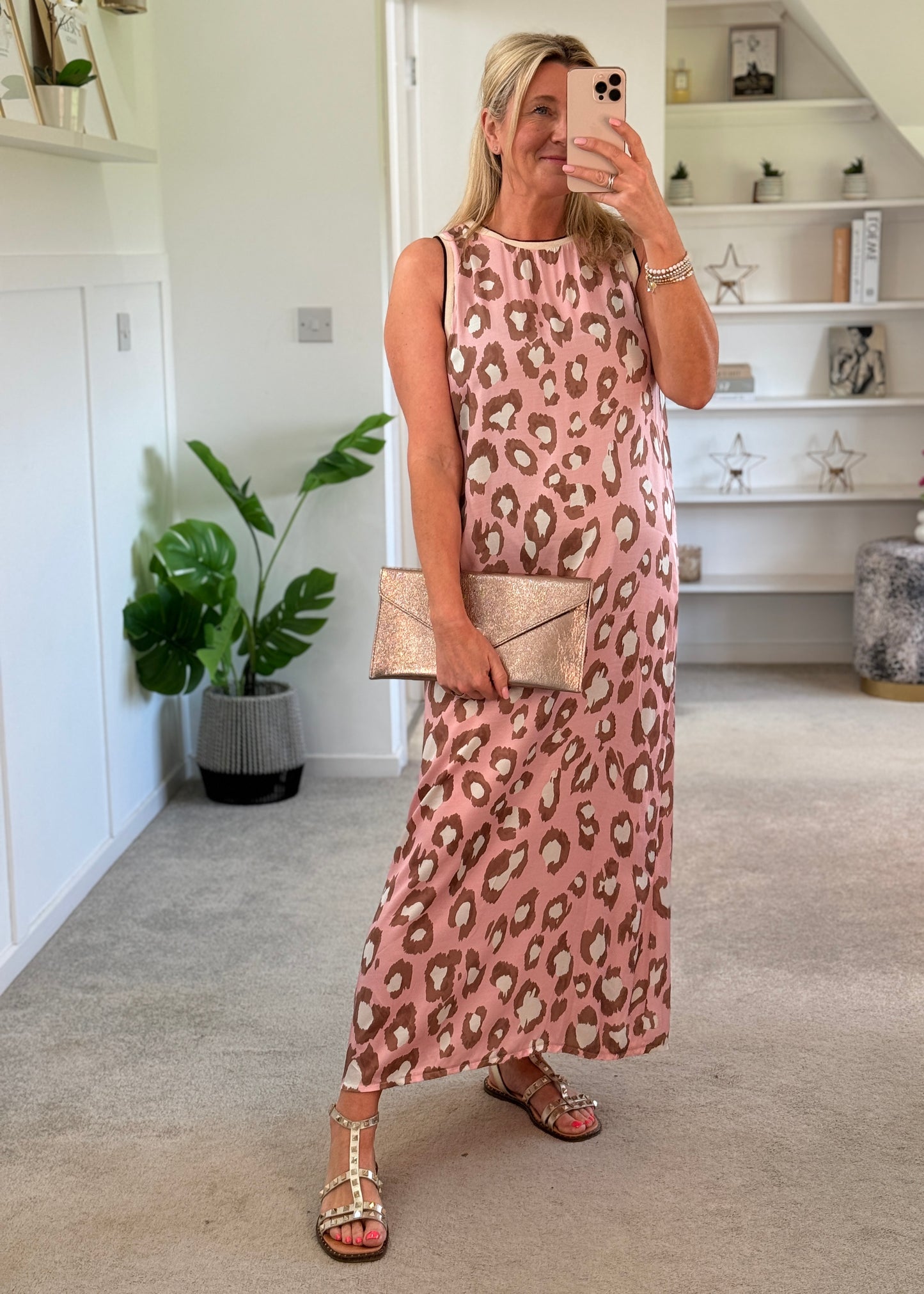 Pastel Pink Leopard Print Shift Dress