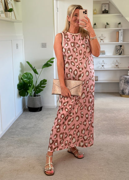 Pastel Pink Leopard Print Shift Dress