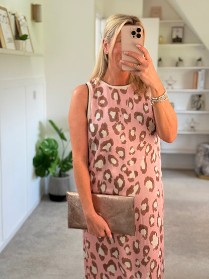 Pastel Pink Leopard Print Shift Dress