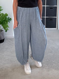 Light Blue Washed Linen Barrel Pocket Trousers