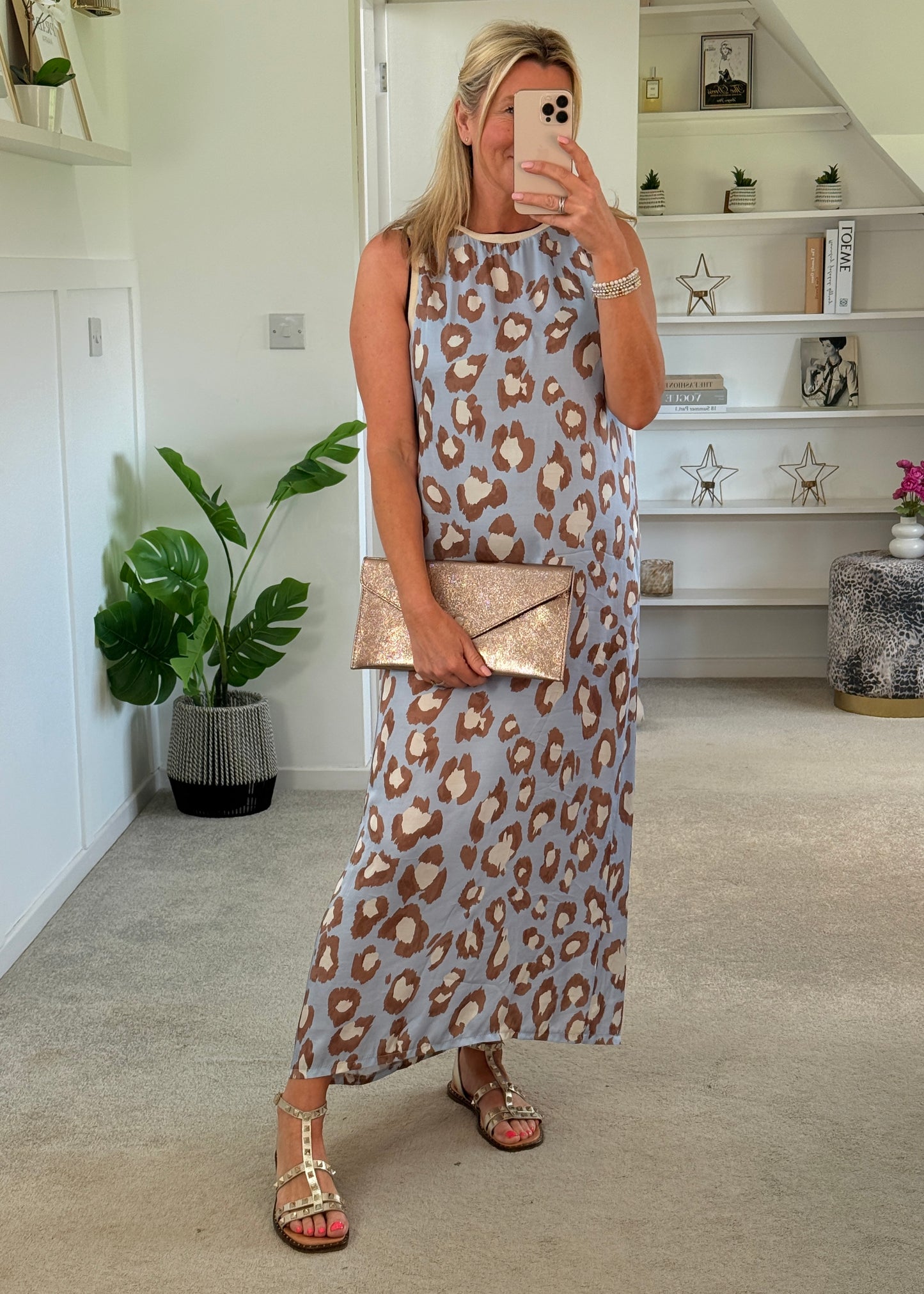 Pastel Blue Leopard Print Shift Dress