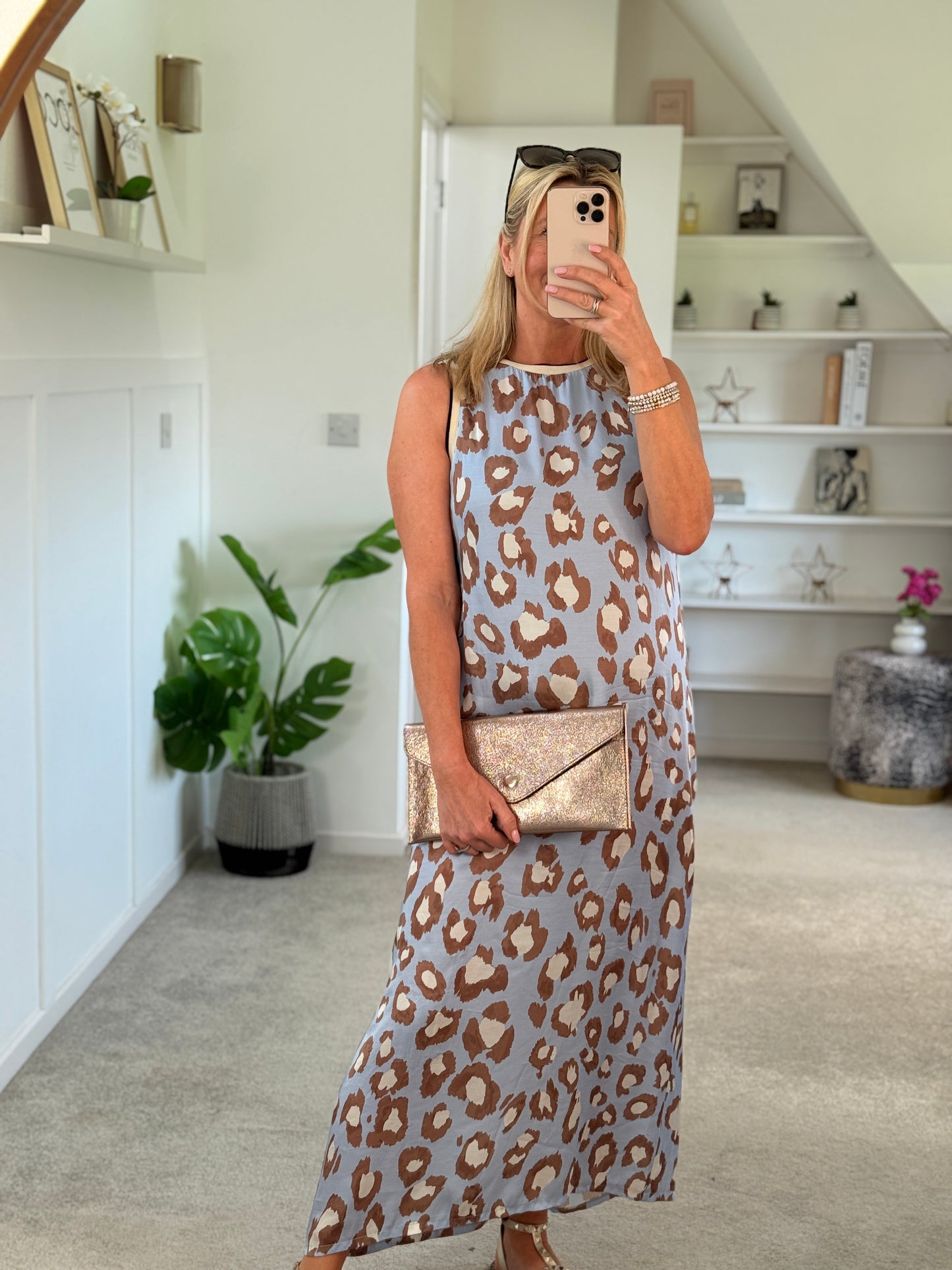 Pastel Blue Leopard Print Shift Dress