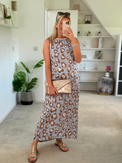 Pastel Blue Leopard Print Shift Dress