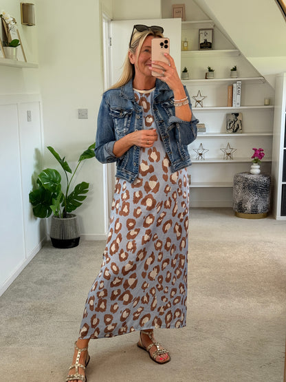 Pastel Blue Leopard Print Shift Dress