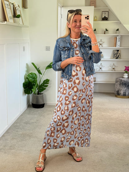 Pastel Blue Leopard Print Shift Dress