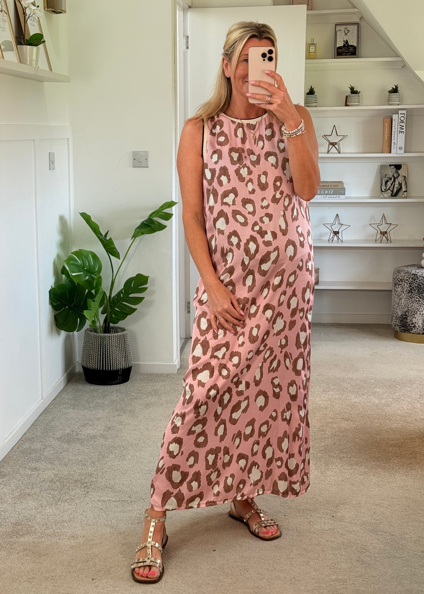 Pastel Pink Leopard Print Shift Dress