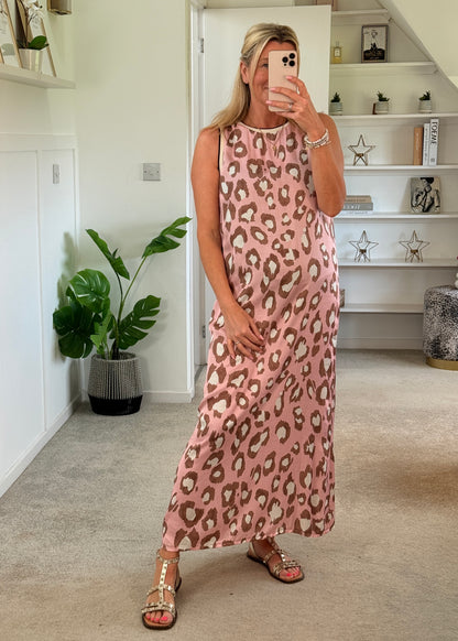 Pastel Pink Leopard Print Shift Dress
