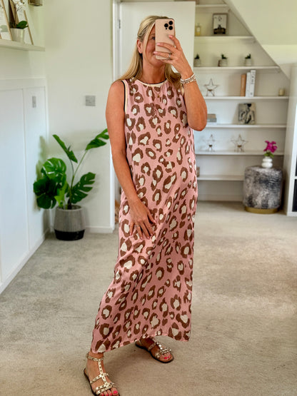Pastel Pink Leopard Print Shift Dress