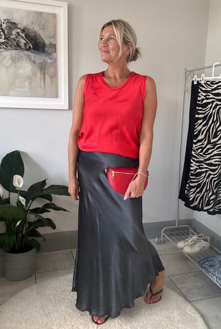 Charcoal Grey Satin Slip Skirt