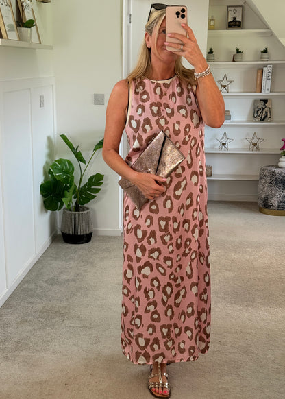 Pastel Pink Leopard Print Shift Dress