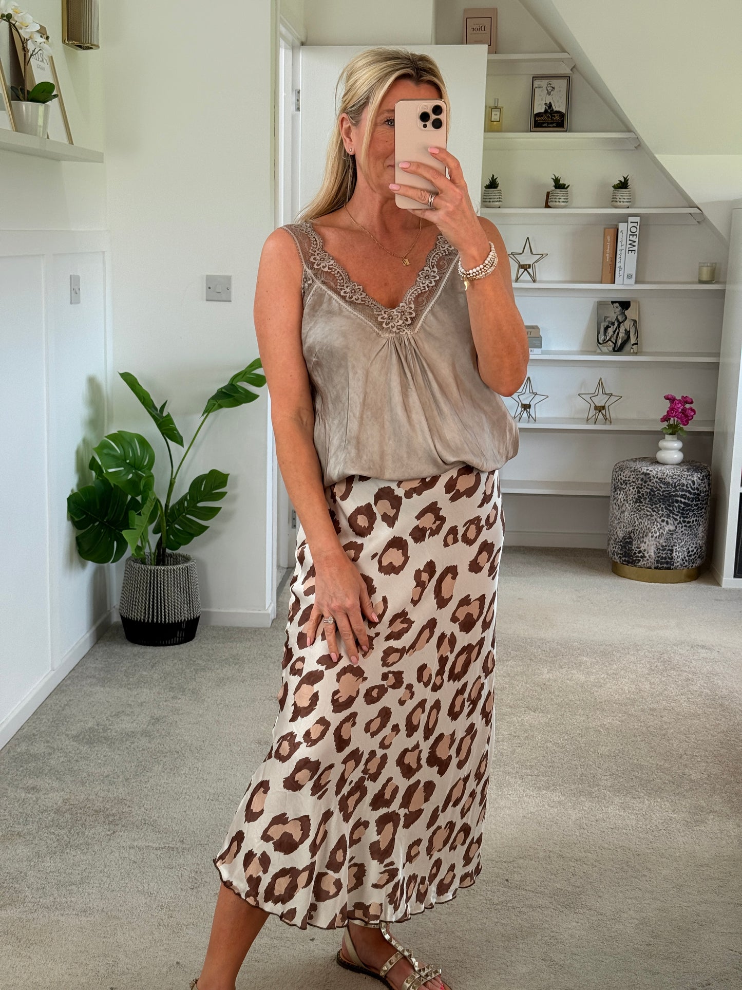 Mocha Satin/Lace Gathered V Neck Top