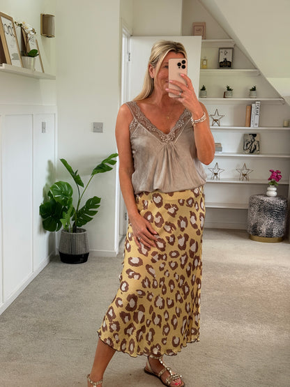 Lemon Leopard Satin Slip Skirt
