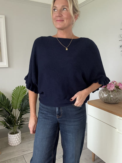 Chocolate Frill Sleeve Batwing Jumper