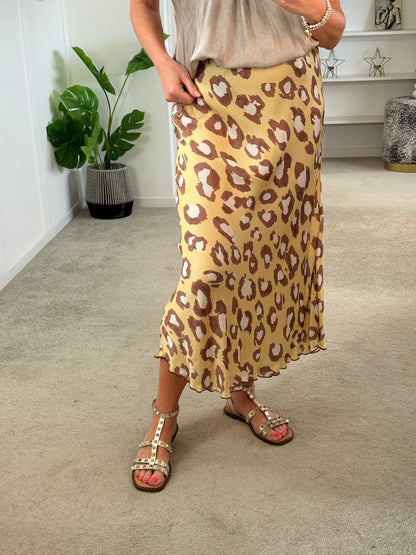 Lemon Leopard Satin Slip Skirt