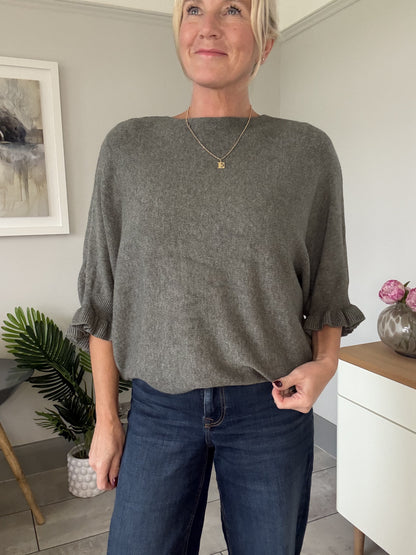 Navy Frill Sleeve Batwing Jumper
