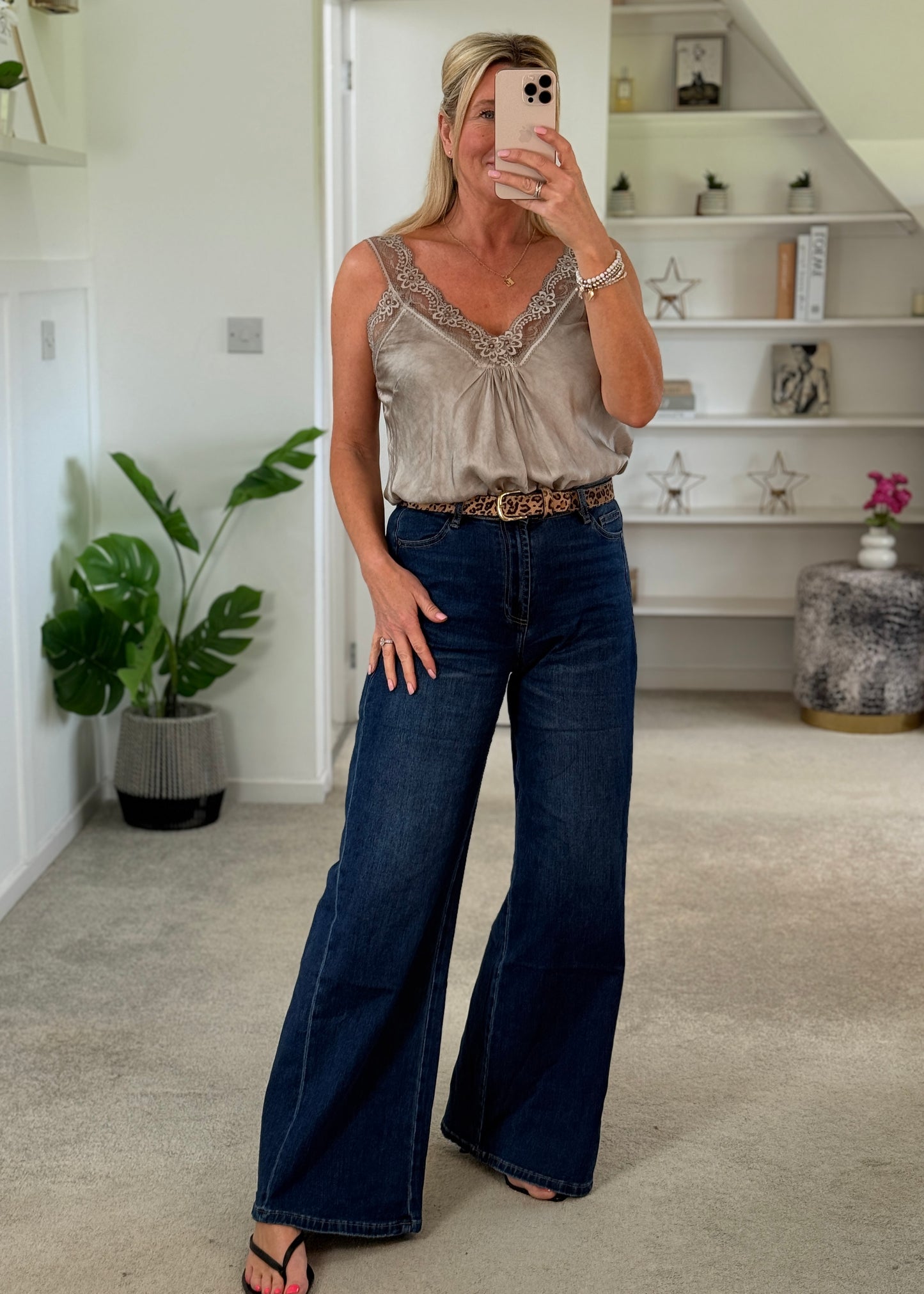 Mocha Satin/Lace Gathered V Neck Top