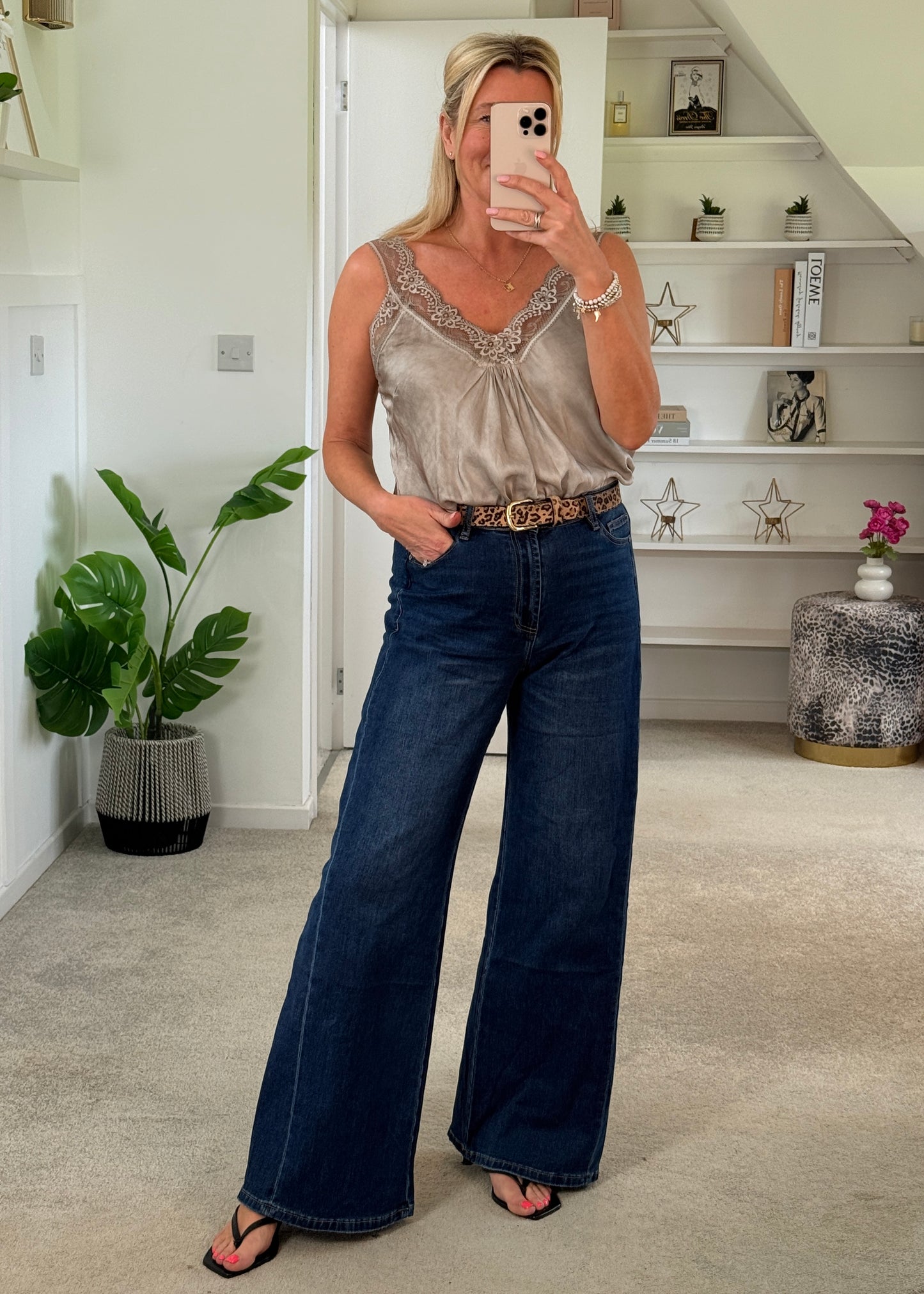 Mocha Satin/Lace Gathered V Neck Top